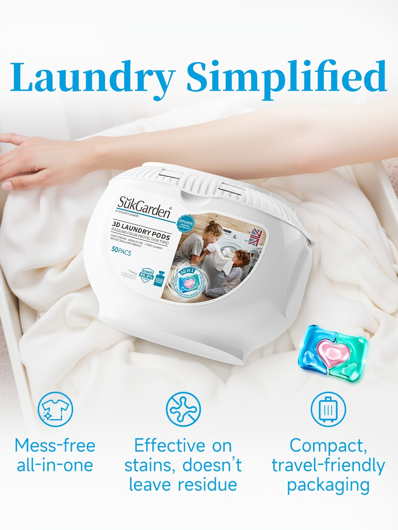 50 capsules de lessive 3 en 1 haute efficacité - Adoucissant - E-menage