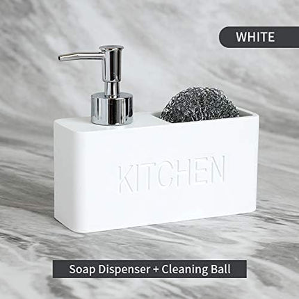 Distributeur de savon pour cuisine équipé d’un porte-éponge et d’un compartiment pour liquide vaisselle
