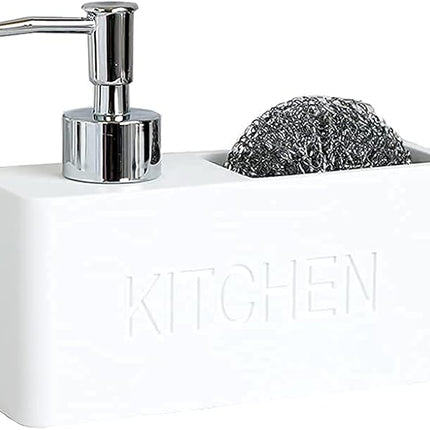 Distributeur de savon pour cuisine équipé d’un porte-éponge et d’un compartiment pour liquide vaisselle