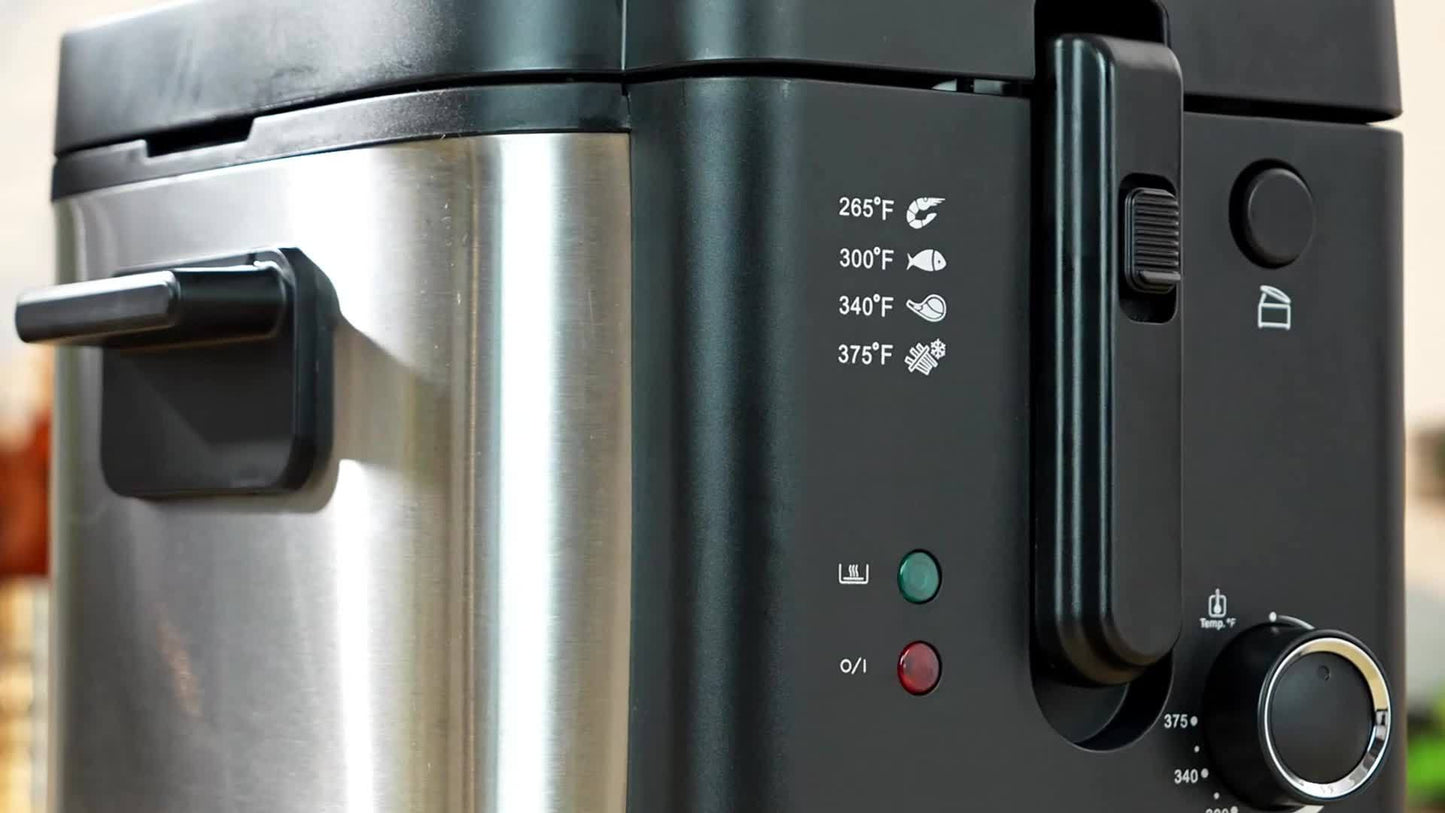 SUSTEAS 1500W Electric Deep Fryer with Basket, 84.5oz Large Capacity, Adjustable Temperature, Easy-Clean Pot, Foldable Handle, Compact Durable Design - Stylish Kitchen Appliance & Essential Tool for Family Dinners, Parties, E