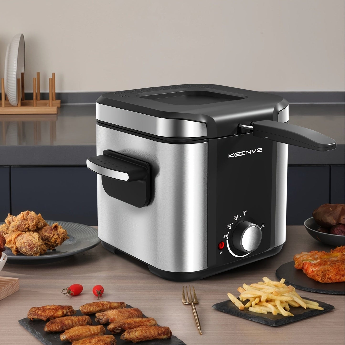 1.5L Electric Deep Fryer - Stainless Steel, Non-Stick, Temp Control, Easy Clean with Odor Filter & Viewing Window