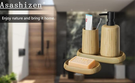 Asashizen - Set of 4 Retro Bamboo Bathroom Accessories