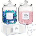 4-Pack Airtight Glass Storage Jars with Lids, Labels & Spoons - Half Gallon (64oz/1829ml), Dishwasher Safe & Space-Saving Organizer for Laundry Detergent, Pods, Beads, Bathroom, Pantry - Clear Containers with Measurement Icon