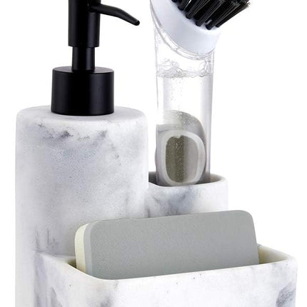 Distributeur de liquide vaisselle équipé d’un porte-éponge et support pour brosses