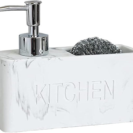 Distributeur de savon pour cuisine équipé d’un porte-éponge et d’un compartiment pour liquide vaisselle