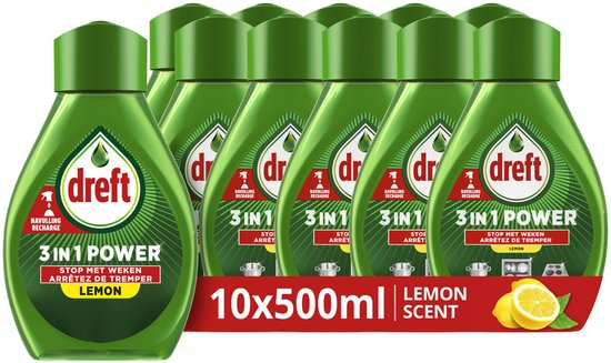 Dreft 3in1 Power Spray Refill Stop Soaking - prétraitement, dégraissant pour vaisselle et Cuisine - Pack de 10 - E-menage