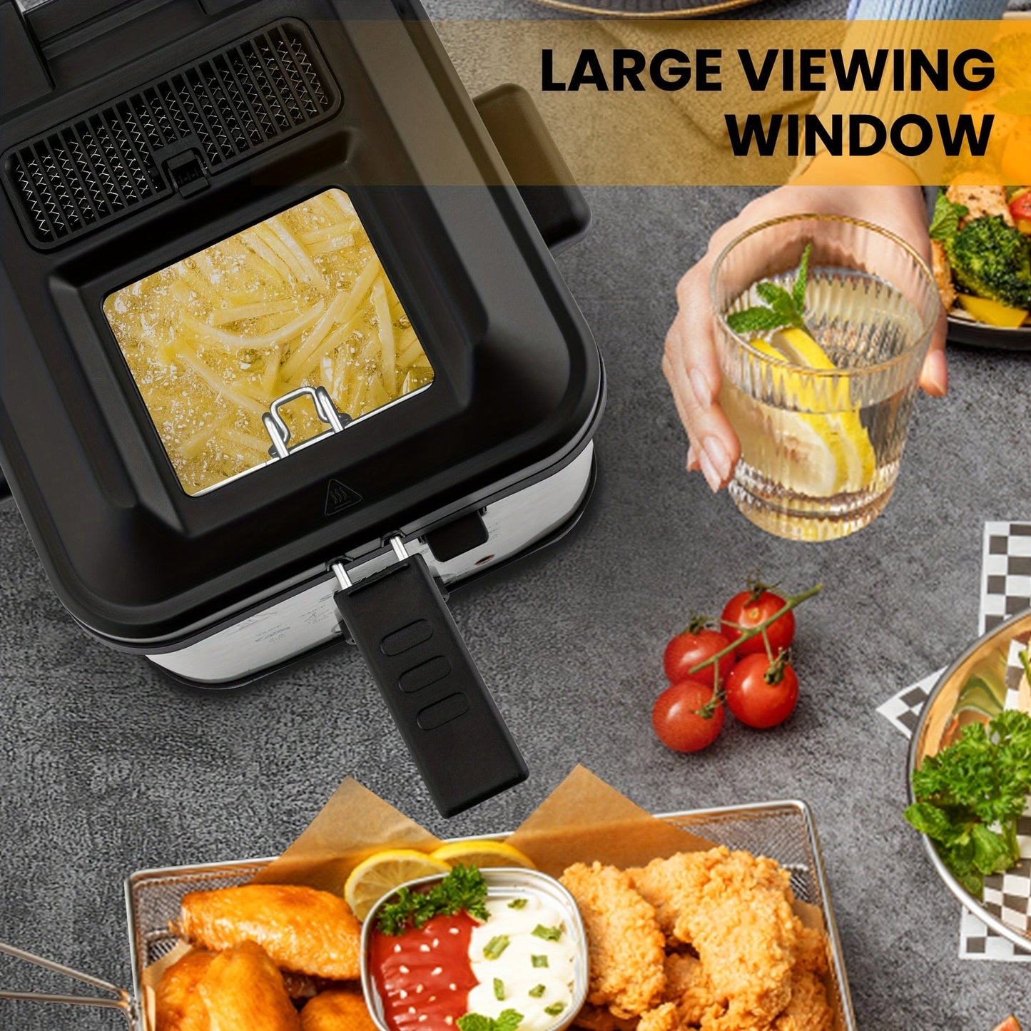 1.5 Liters/1.6 Qt. SUSTEAS Electric Deep Fryer - Compact Home Deep Fryer with Cool Touch Sides, Nonstick Basket, Easy Cleaning Design, and Safe Operation - Perfect for Small Families and Space-Saving Kitchen