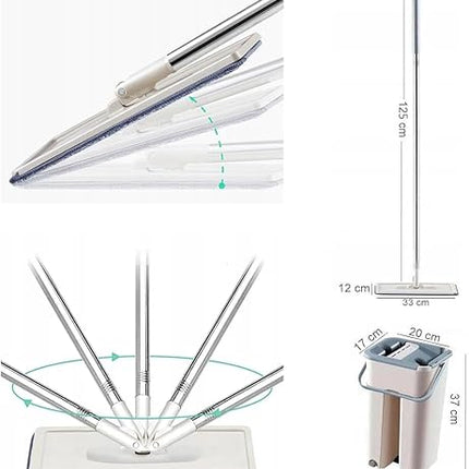 Serpillère plate avec seau et tampons en microfibre - E-menage