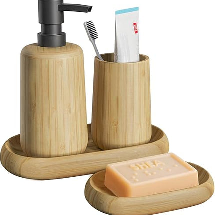 Asashizen - Set of 4 Retro Bamboo Bathroom Accessories