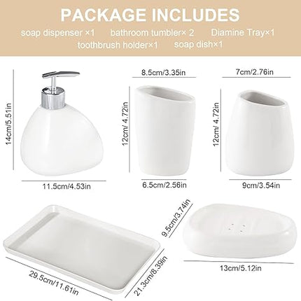 Qivine  - Lot de 6 accessoires de salle de bain en céramique blanche avec distributeur de savon