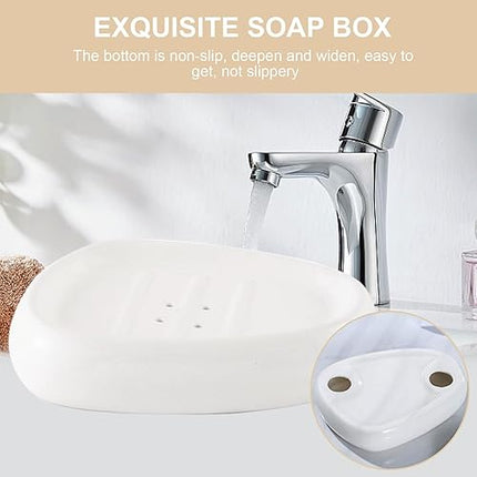 Qivine  - Lot de 6 accessoires de salle de bain en céramique blanche avec distributeur de savon