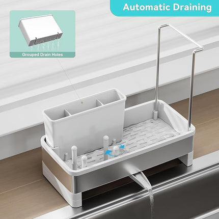 Organisateur d’évier avec bac de drainage automatique