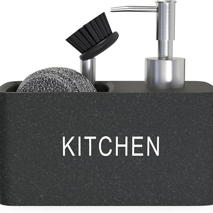 Distributeur de savon pour cuisine équipé d’un porte-éponge et d’un compartiment pour liquide vaisselle