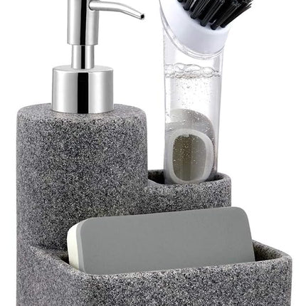 Distributeur de liquide vaisselle équipé d’un porte-éponge et support pour brosses