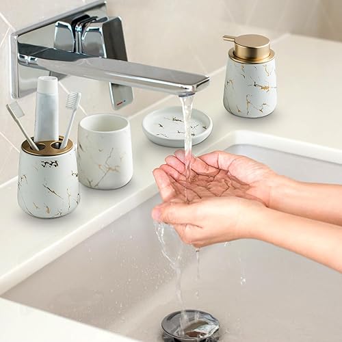Ensemble de 4 accessoires de salle de bain en céramique marbrée