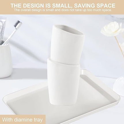 Qivine  - Lot de 6 accessoires de salle de bain en céramique blanche avec distributeur de savon