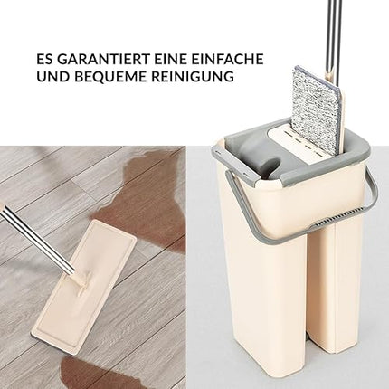 Serpillère plate avec seau et tampons en microfibre - E-menage