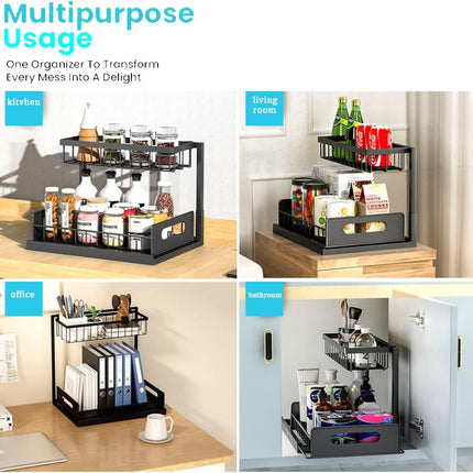 2-Tier Under-Sink Cabinet – Sliding Basket + Drawer | Multi-Purpose Storage