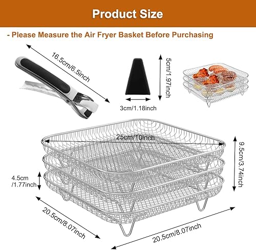 Lot de 3 paniers carrés empilables pour friteuse à air chaud - E-menage