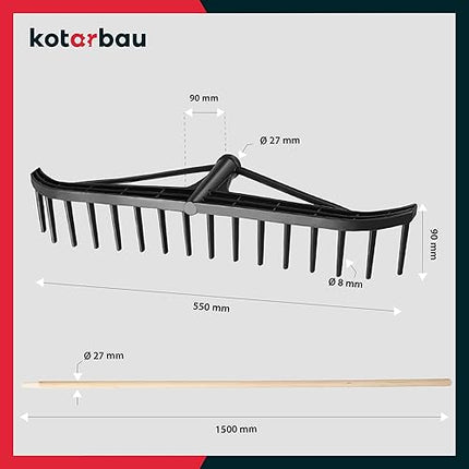 KOTARBAU® - Râteau robuste 610 mm , 18 dents avec manche - E-menage