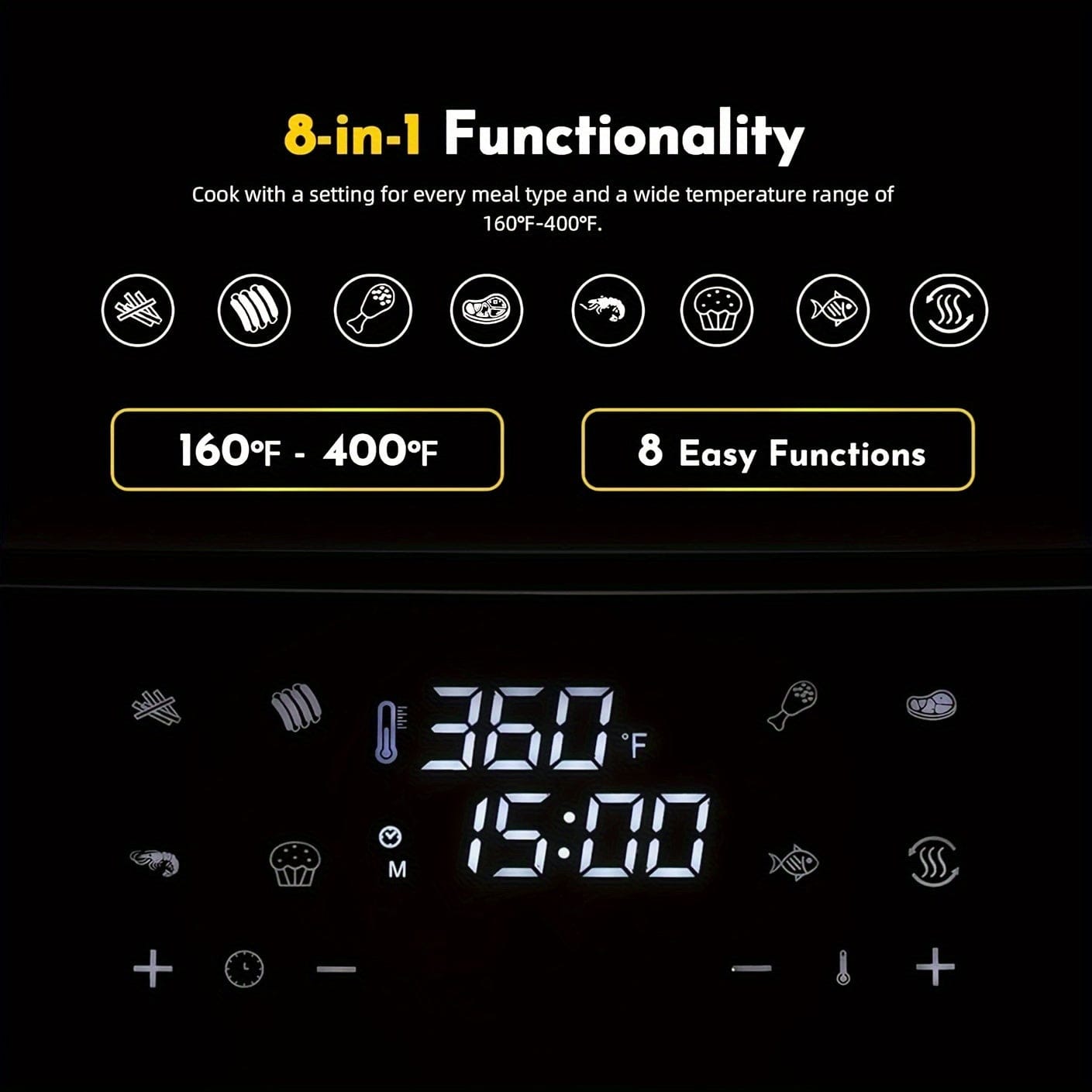 [Air Fryer] 8.5QT/3.6QT Air Fryer, Upgraded Large Capacity Suitable For 5-6 People, Smart Touch Screen For Easy Operation With 8 Preset Functions, Non-stick Coating For Easy Cleaning, Kitchen Accessories, Toaster Oven, Deep F