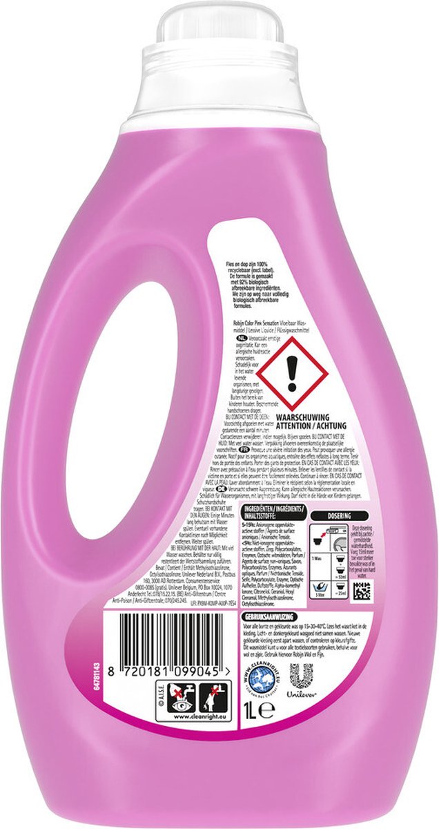 Détergent liquide Robijn Color Pink Sensation - Pack économique de 6 - E-menage