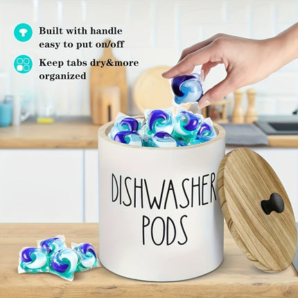 [Rustic Wooden Dishwasher Holder] Rustic Wooden Dishwasher Pod Holder - Space-Saving Organizer for Detergent Pods and Tablets, Storage Bins for Home Organization with Lid