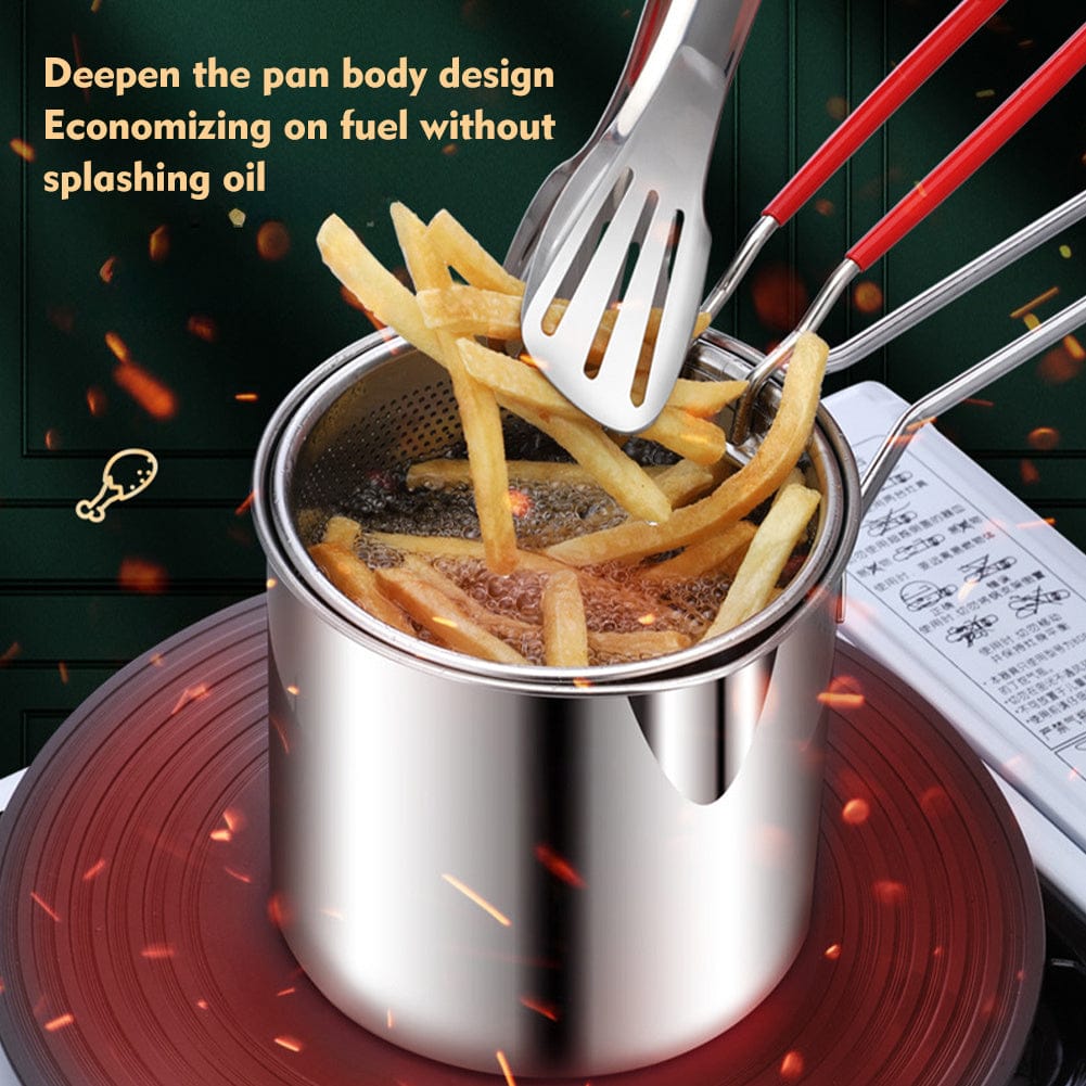 5pcs Stainless Steel Deep Fryer Set with Basket, Lid & Tongs - Perfect for French Fries & Chicken - Durable Kitchen Cookware - For Home Cooks & Foodies - Ideal Gift for Housewarming & Holidays