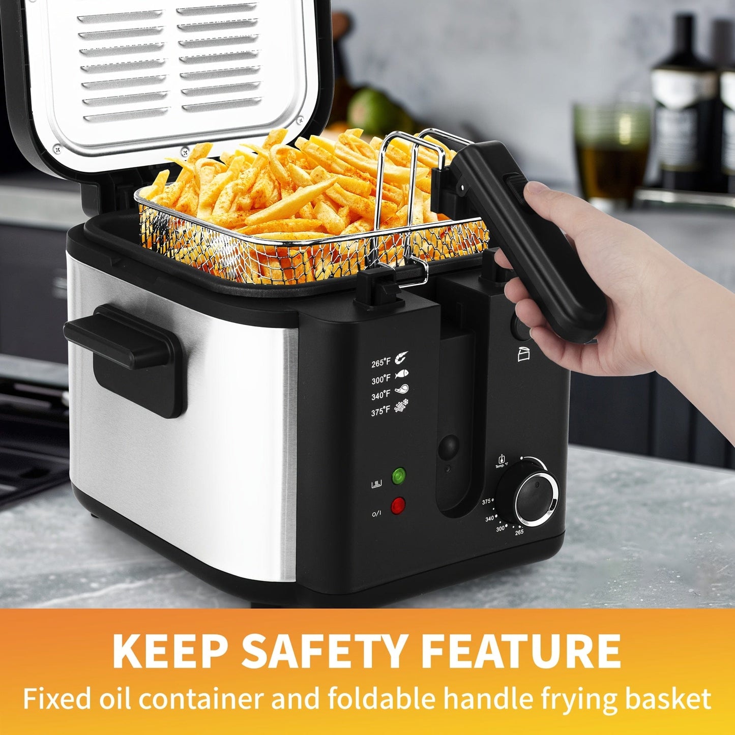 SUSTEAS 1500W Electric Deep Fryer with Basket, 84.5oz Large Capacity, Adjustable Temperature, Easy-Clean Pot, Foldable Handle, Compact Durable Design - Stylish Kitchen Appliance & Essential Tool for Family Dinners, Parties, E