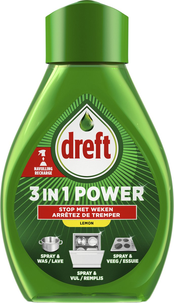 Dreft 3in1 Power Spray Refill Stop Soaking - prétraitement, dégraissant pour vaisselle et Cuisine - Pack de 10 - E-menage