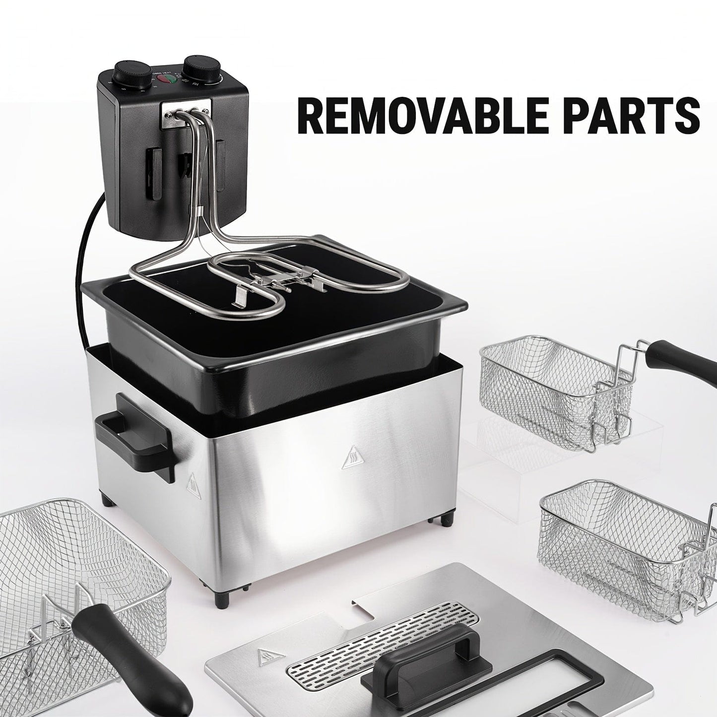 1.32gal Electric Deep Fryer, 1700W Large Fryer with Time & Temperature Control for Home Use, Kitchen Essential, Local Warehouse, Frying Baskets, Lid with View Window, Stainless Steel, Gift for Cristmas & Halloween. Suitable f