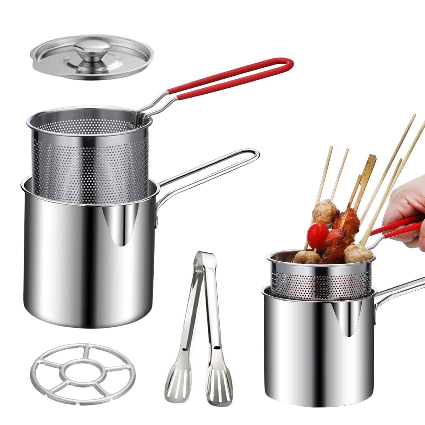5pcs Stainless Steel Deep Fryer Set with Basket, Lid & Tongs - Perfect for French Fries & Chicken - Durable Kitchen Cookware - For Home Cooks & Foodies - Ideal Gift for Housewarming & Holidays