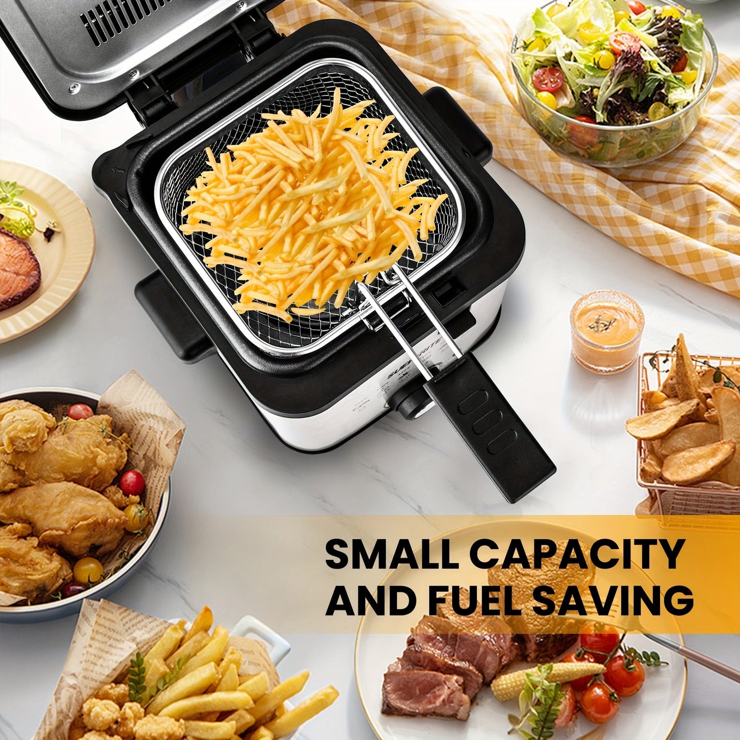 1.5 Liters/1.6 Qt. SUSTEAS Electric Deep Fryer - Compact Home Deep Fryer with Cool Touch Sides, Nonstick Basket, Easy Cleaning Design, and Safe Operation - Perfect for Small Families and Space-Saving Kitchen
