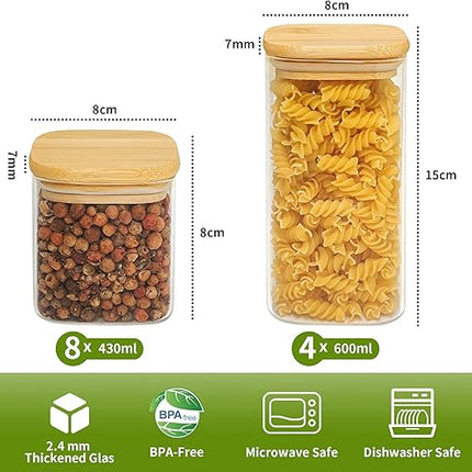 kit de 12 Bocaux en Verre , 430ml/600ml