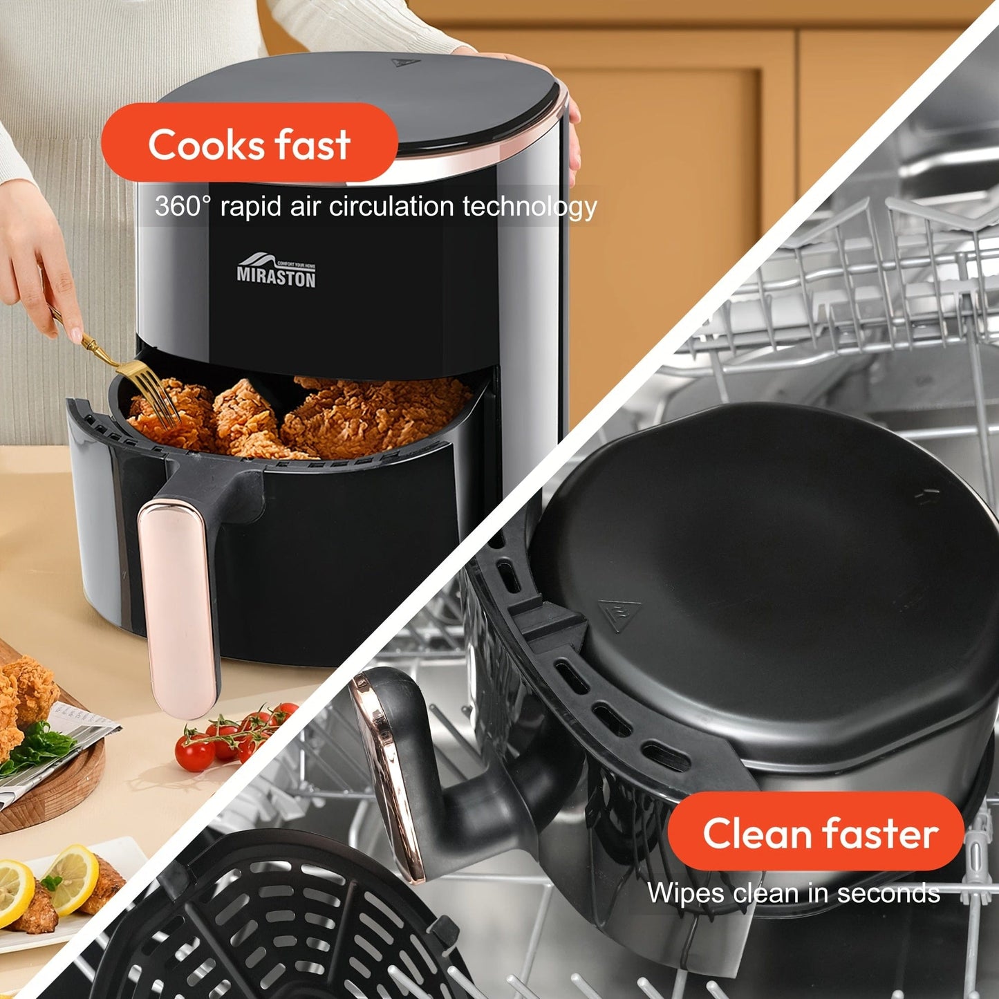 [Air Fryer] 8.5QT/3.6QT Air Fryer, Upgraded Large Capacity Suitable For 5-6 People, Smart Touch Screen For Easy Operation With 8 Preset Functions, Non-stick Coating For Easy Cleaning, Kitchen Accessories, Toaster Oven, Deep F