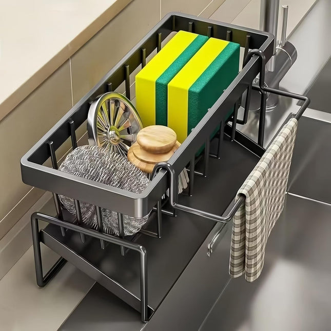 Organisateur d’évier de cuisine en acier au carbone avec porte-éponge et porte-savon