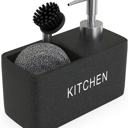 Distributeur de savon pour cuisine équipé d’un porte-éponge et d’un compartiment pour liquide vaisselle