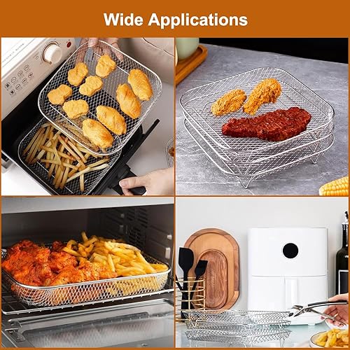 Lot de 3 paniers carrés empilables pour friteuse à air chaud - E-menage