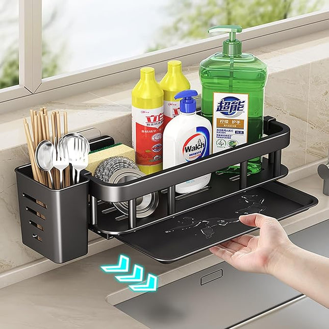 Organisateur d’évier en acier inoxydable avec porte-éponge - E-menage