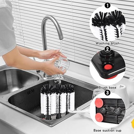 lot de 3 brosses en verre avec ventouse pour bouteille en vere