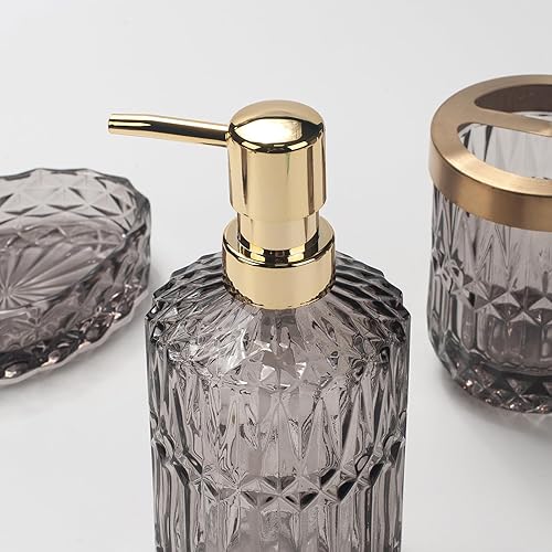 IVAILEX - Lot de 5 accessoires de salle de bain en verre gris