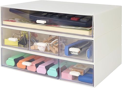 boîte de rangement en plastique avec tiroirs à 3 niveaux et 6 compartiments