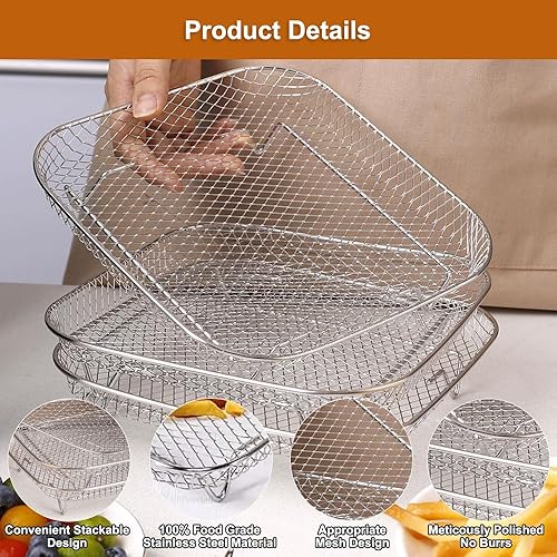 Lot de 3 paniers carrés empilables pour friteuse à air chaud - E-menage