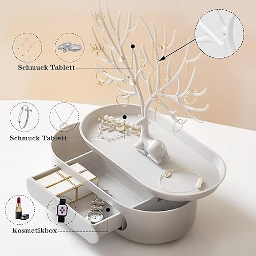 Yudobliss - Présentoir à bijoux 3 en 1 avec tiroir - Porte-bijoux pour femme - E-menage