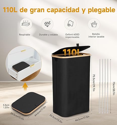 Fulasofia Panier à Linge avec couvercle 110L - E-menage