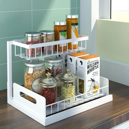 2-Tier Sliding Organizer – Rustproof Metal | Under Sink &amp; Cabinets