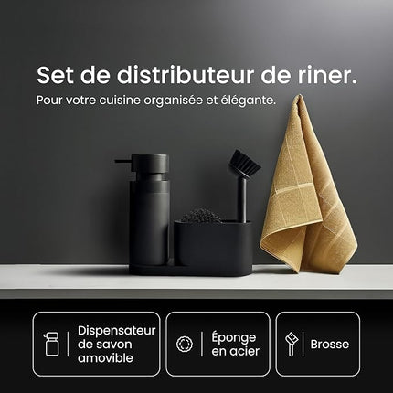 Distributeur de savon avec porte-éponge et brosse intégré