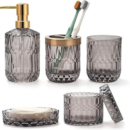 IVAILEX - Lot de 5 accessoires de salle de bain en verre gris