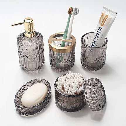 IVAILEX - Lot de 5 accessoires de salle de bain en verre gris