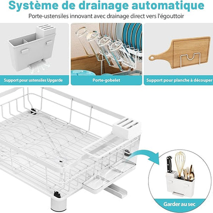 Égouttoir à vaisselle à deux niveaux équipé d’un bac récupérateur